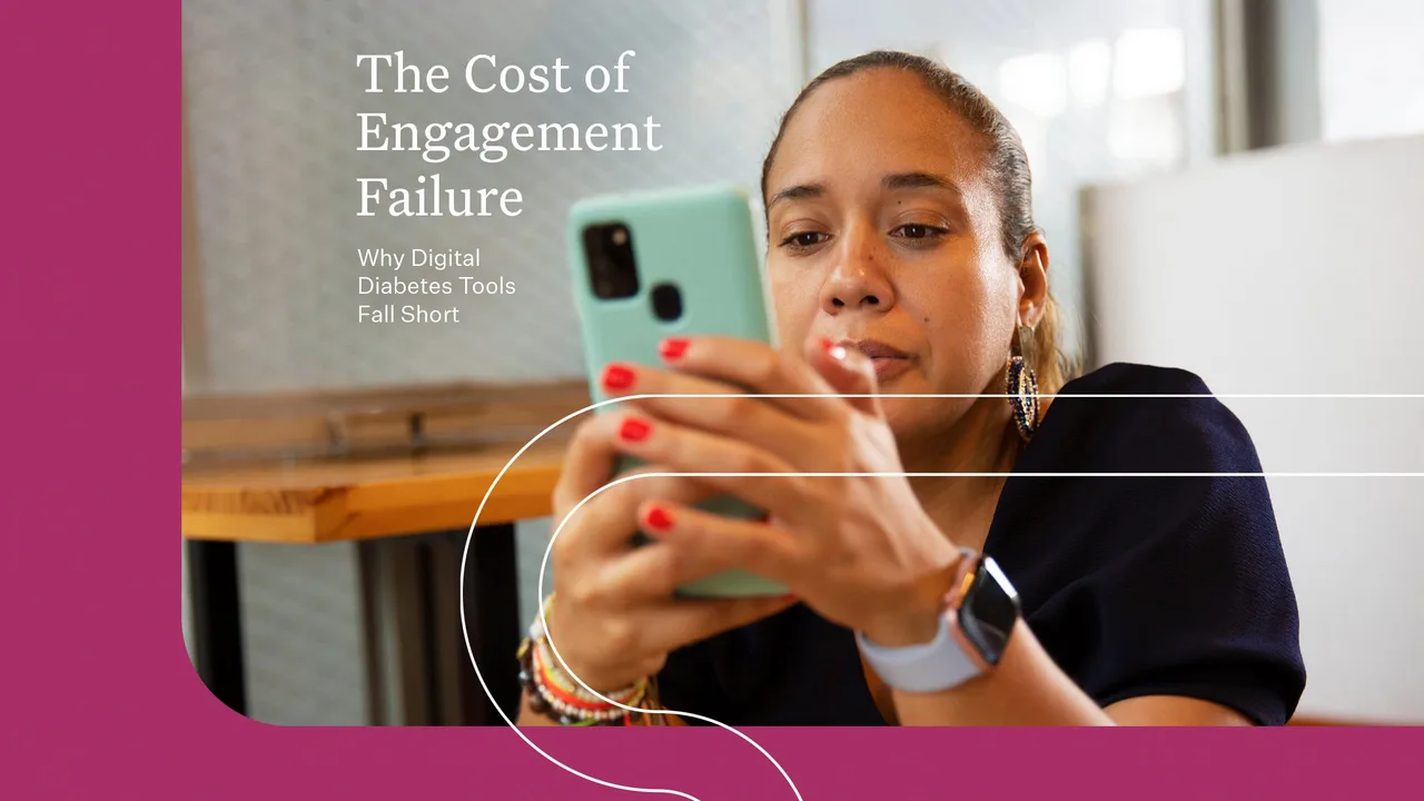 Women on phone looking at digital health app for diabetes.